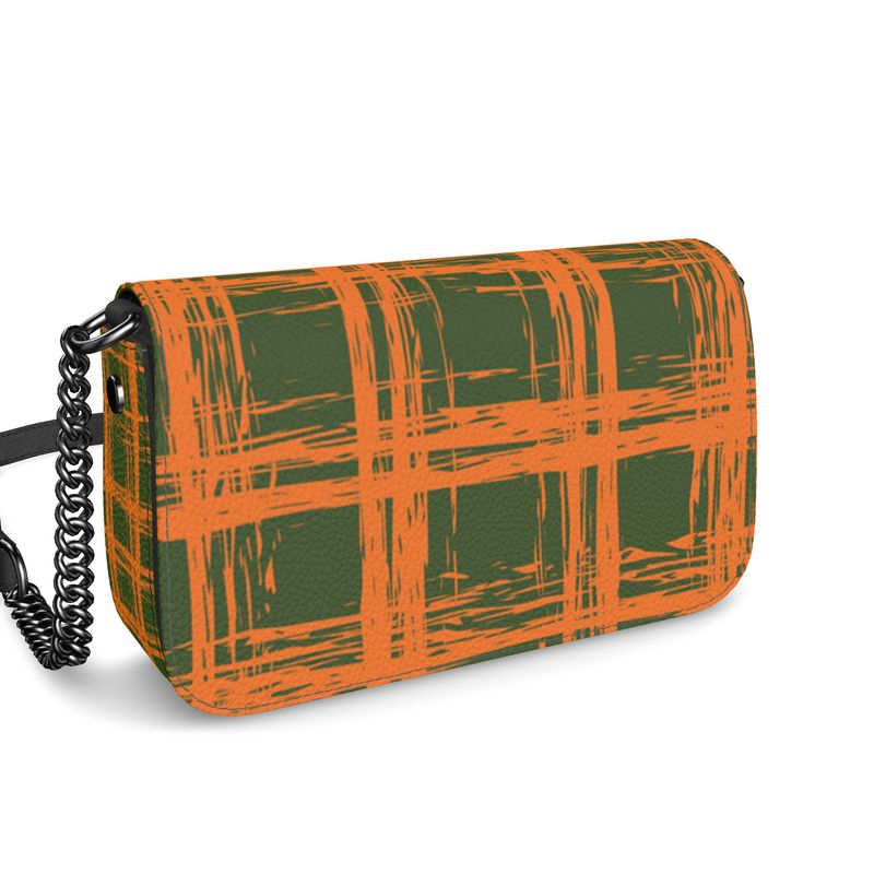 Bijou Textured Nappa Leather Fold-Over Box Bag with Non-Removable Chain Strap - Zapillo Plaid Orange/Green