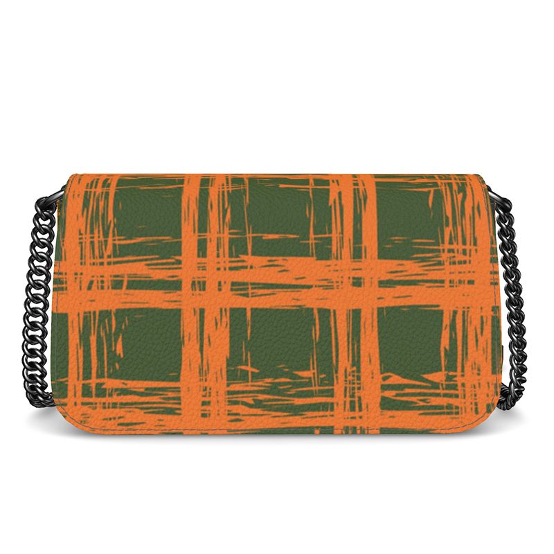 Bijou Textured Nappa Leather Fold-Over Box Bag with Non-Removable Chain Strap - Zapillo Plaid Orange/Green