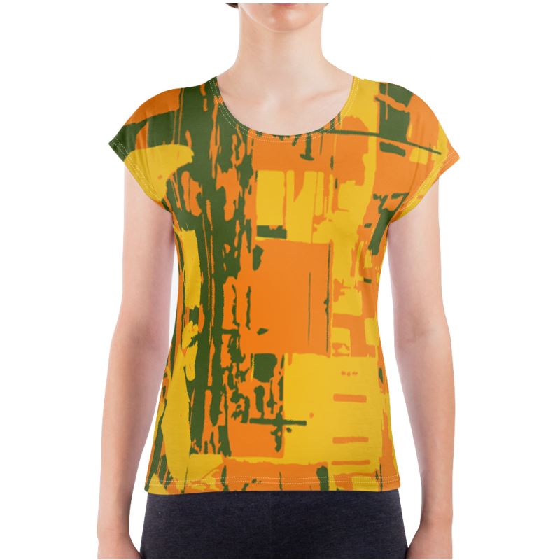 TRAILBLAZER Cap Sleeve, Wide T-Shirt IN YELLOW, ORANGE & GREEN 'HORIZON'