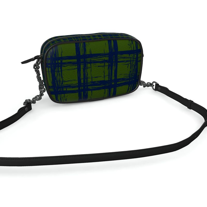 CHAPERONE Textured Nappa Leather Companion Bag with Non-Removable Chain Strap - Zapillo Plaid Green/Blue