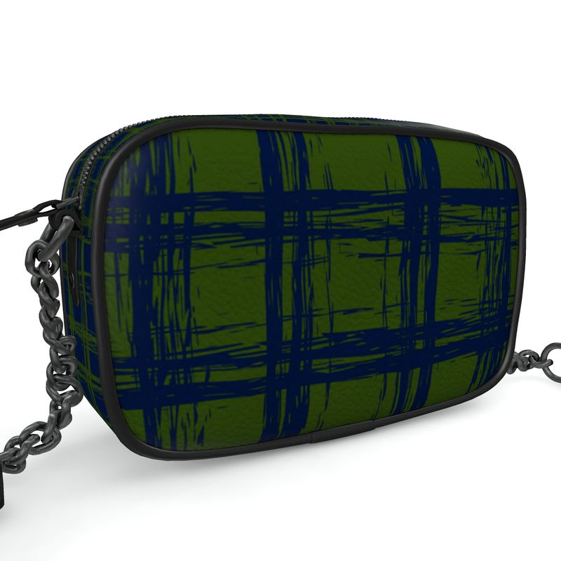 CHAPERONE Textured Nappa Leather Companion Bag with Non-Removable Chain Strap - Zapillo Plaid Green/Blue