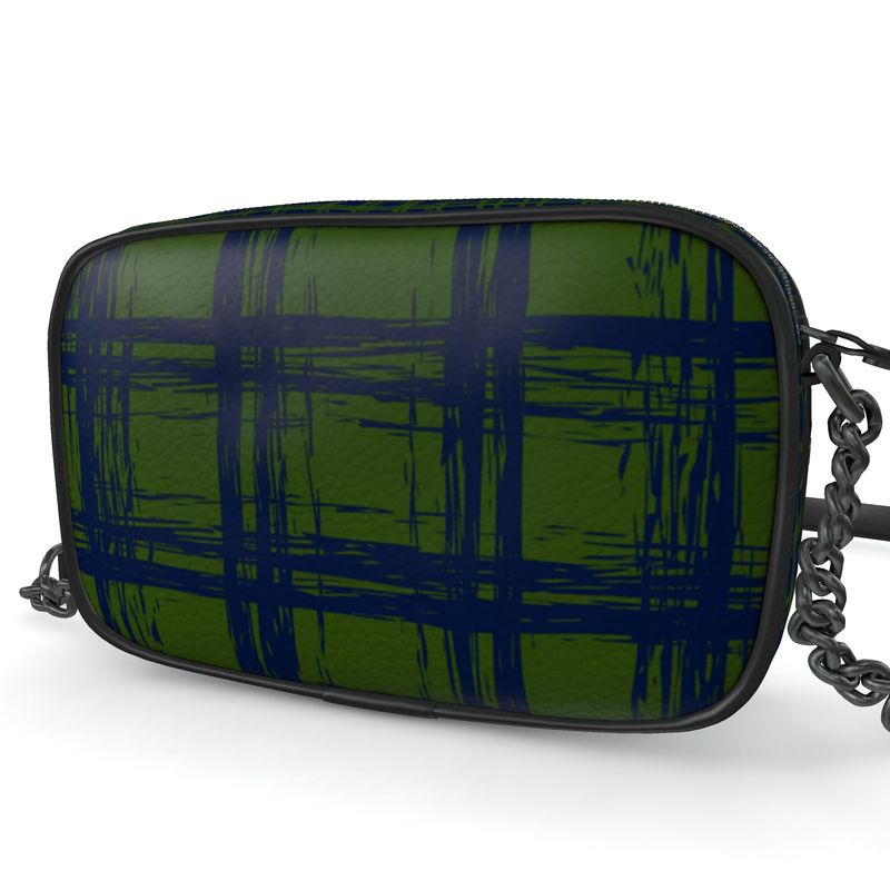 CHAPERONE Textured Nappa Leather Companion Bag with Non-Removable Chain Strap - Zapillo Plaid Green/Blue