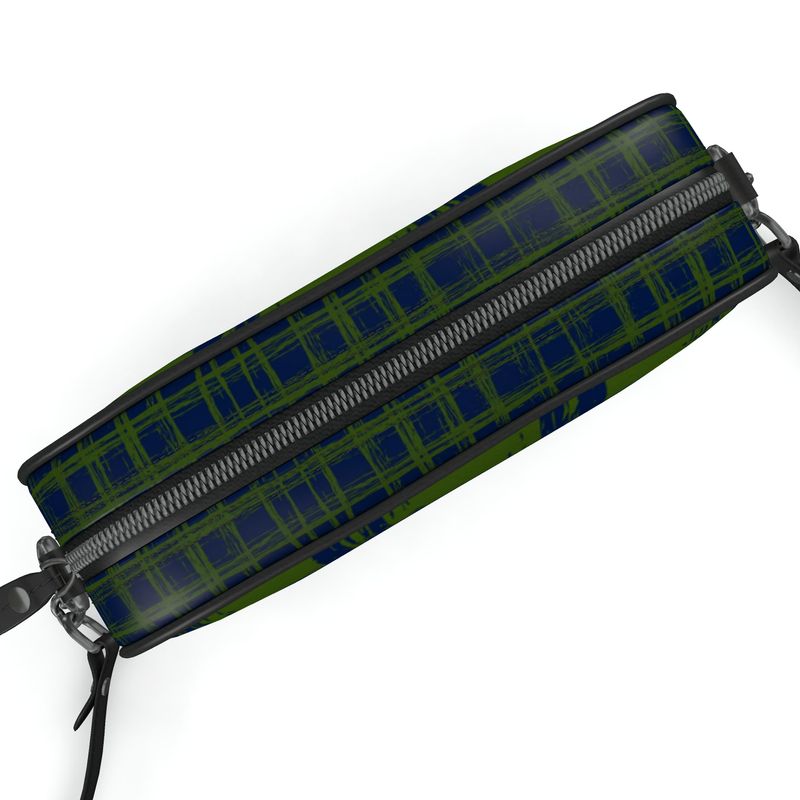 CHAPERONE Textured Nappa Leather Companion Bag with Non-Removable Chain Strap - Zapillo Plaid Green/Blue