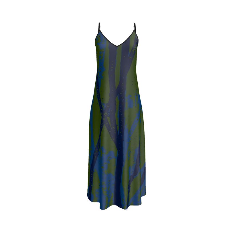 SLINKY Spaghetti Strap Long Slip Dress - Esther blue/green