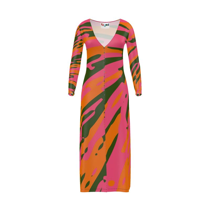 CHIN CHIN Maxi Cardigan Dress - Fan orange/pink/green