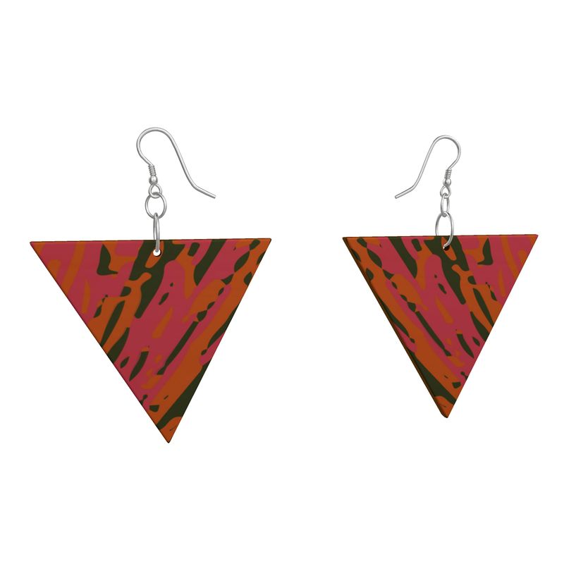 EFFORTLESS Geometric Wooden Drop Earrings -  Fan Orange/Pink/Green