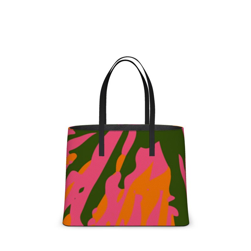 Tenacious Textured Nappa Leather Tote Bag - Fan Pink/Orange/Green