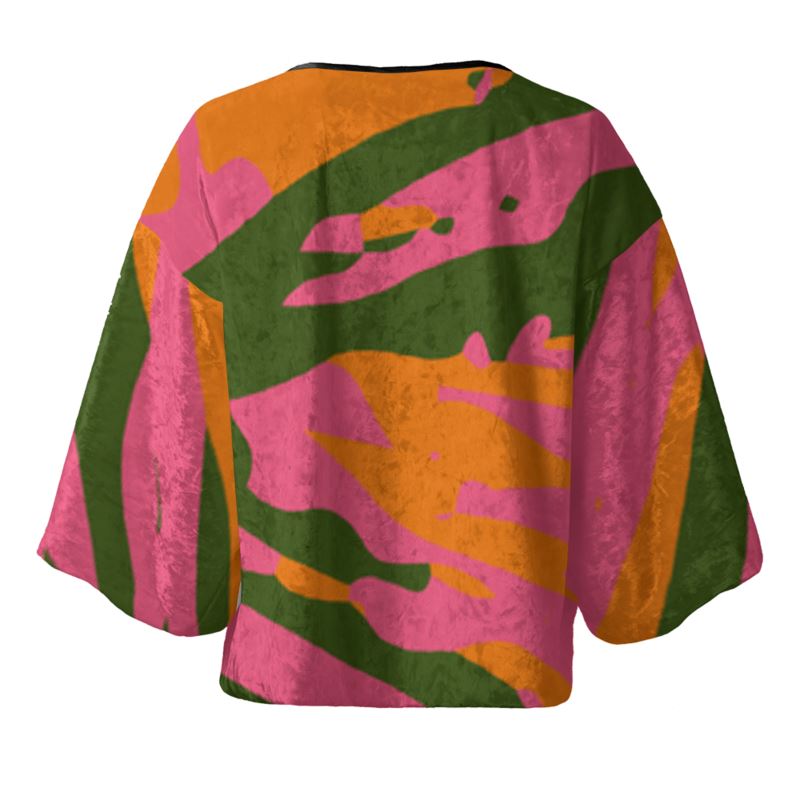 KOOKY Velvet Kimono Jacket IN ORANGE, PINK & GREEN 'FAN'