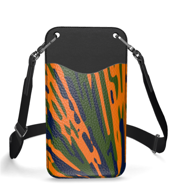 Phenomenal Textured Nappa Leather Phone Bag with Webbing Strap with Cardholder - Fan Orange/Green/Blue