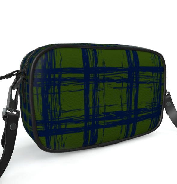 CHAPERONE Textured Nappa Leather Companion Bag with Removable Strap - Zapillo Plaid Green/Blue