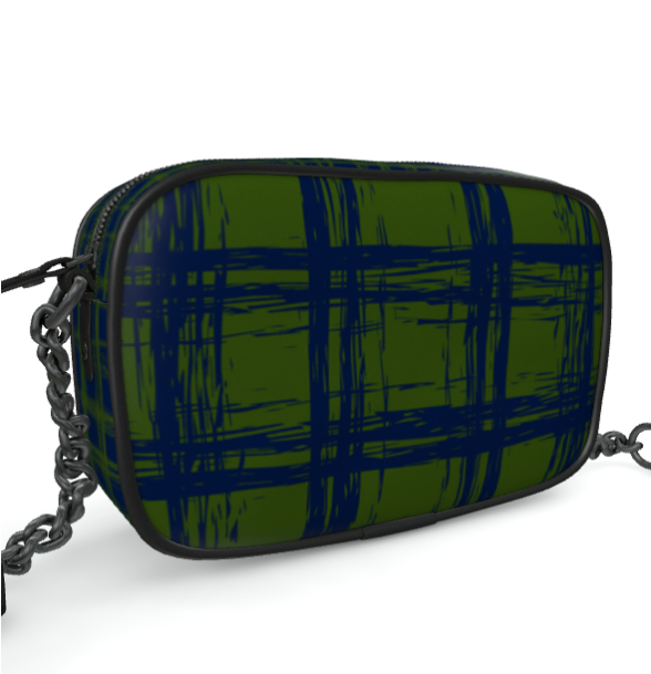 CHAPERONE Smooth Nappa Leather Companion Bag with Non-Removable Chain Strap - Zapillo Plaid Green/Blue