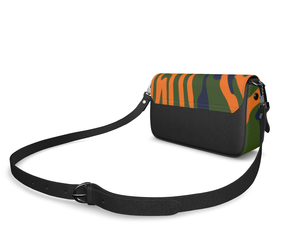 Bijou Textured Nappa Leather Fold-over Box Bag with Removable Strap - Fan Green/Orange/Blue