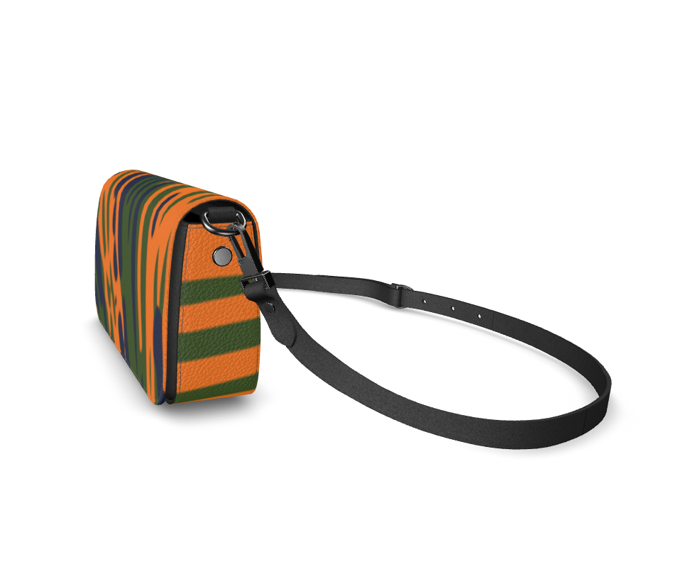 Bijou Textured Nappa Leather Fold-over Box Bag with Removable Strap - Fan Green/Orange/Blue