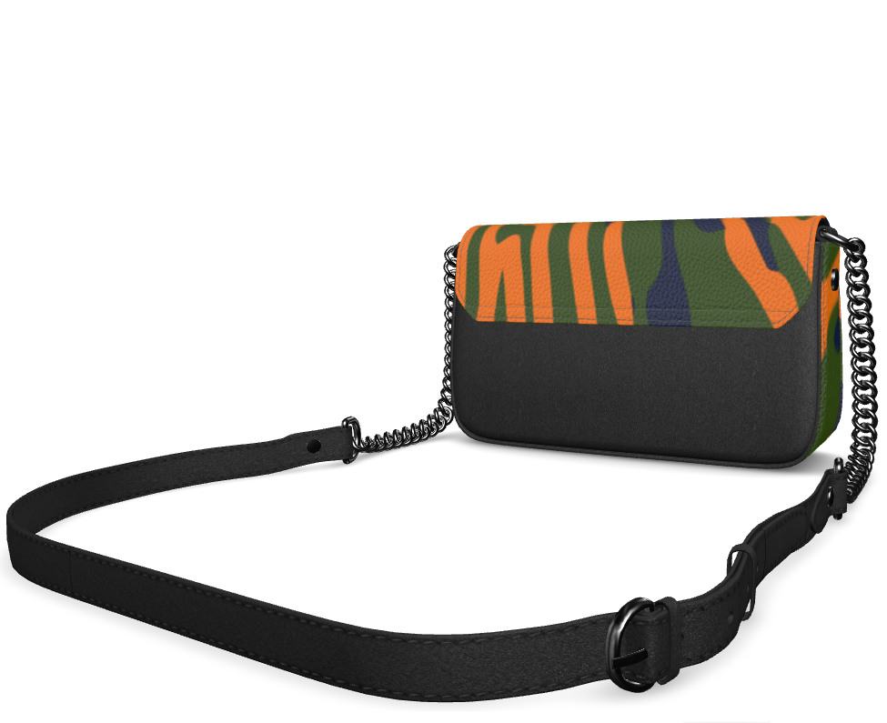 Bijou Textured Nappa Leather Fold-over Box Bag with Non-Removable Chain Strap - Fan Green/Orange/Blue