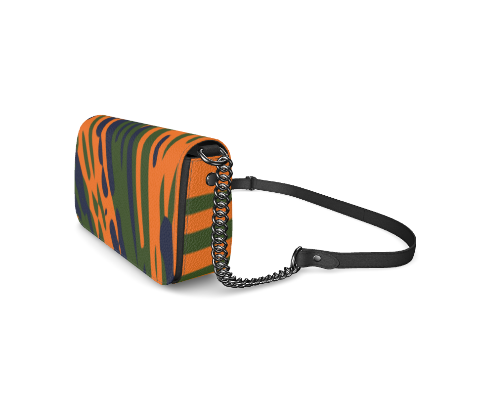 Bijou Textured Nappa Leather Fold-over Box Bag with Non-Removable Chain Strap - Fan Green/Orange/Blue