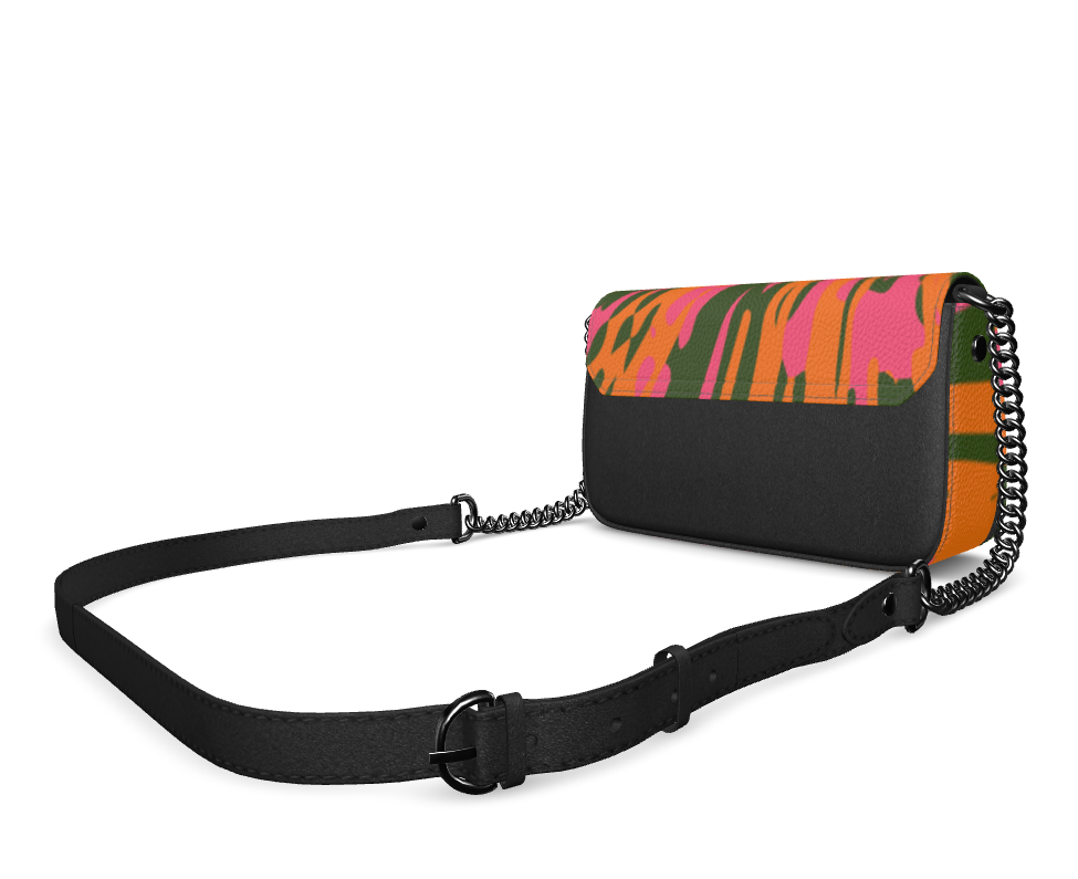 Bijou Textured Nappa Leather Fold-over Box Bag with Non-Removable Chain Strap - Fan Pink/Orange/Green