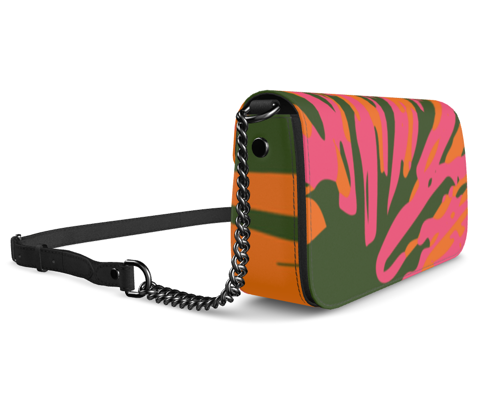 Bijou Smooth Nappa Leather Fold-over Box Bag with Non-Removable Chain Strap - Fan Pink/Orange/Green