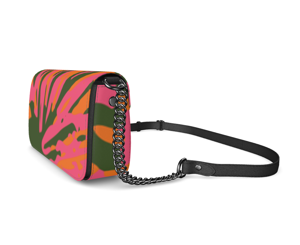 Bijou Smooth Nappa Leather Fold-over Box Bag with Non-Removable Chain Strap - Fan Pink/Orange/Green