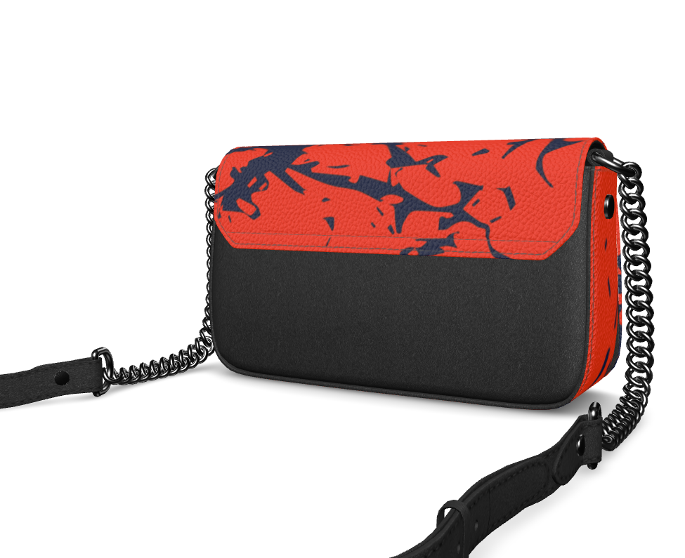 Bijou Textured Nappa Leather Fold-Over Box Bag with Non-Removable Chain Strap - Zapillo Swash Red/Blue