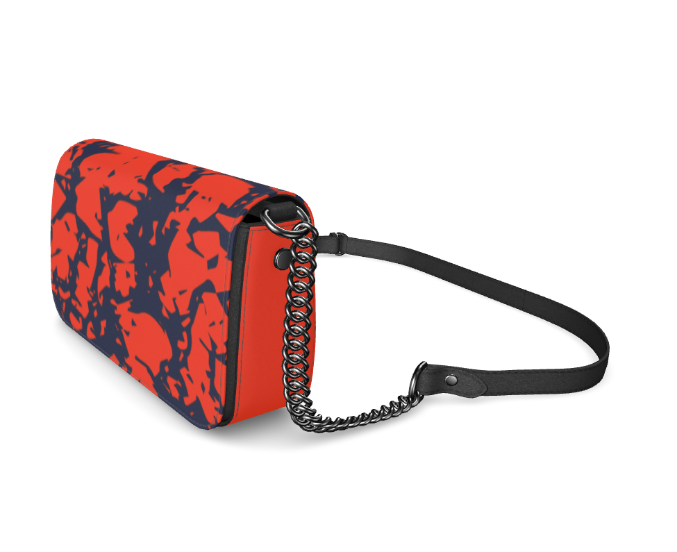 Bijou Smooth Nappa Leather Fold-Over Box Bag with Non-Removable Chain Strap - Zapillo Swash Red/Blue