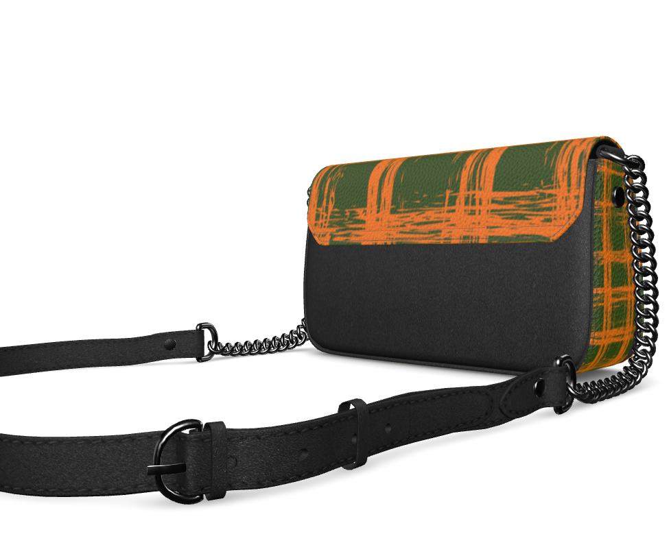 Bijou Textured Nappa Leather Fold-Over Box Bag with Non-Removable Chain Strap - Zapillo Plaid Orange/Green