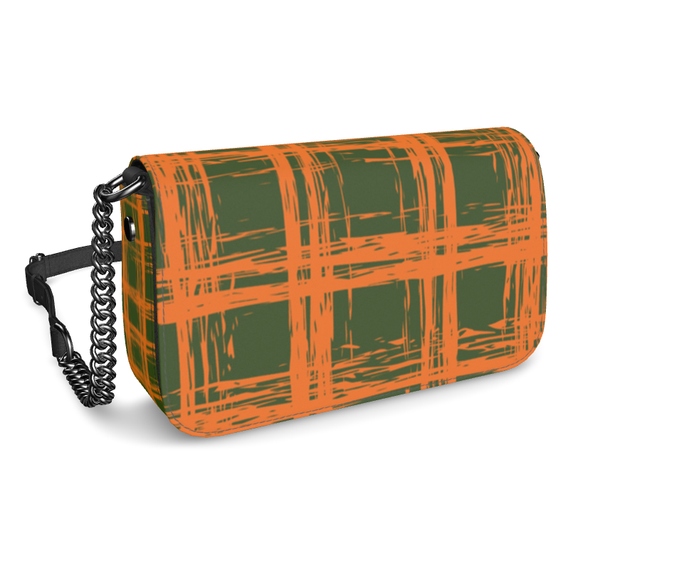 Bijou Smooth Nappa Leather Fold-Over Box Bag with Non-Removable Chain Strap - Zapillo Plaid Orange/Green