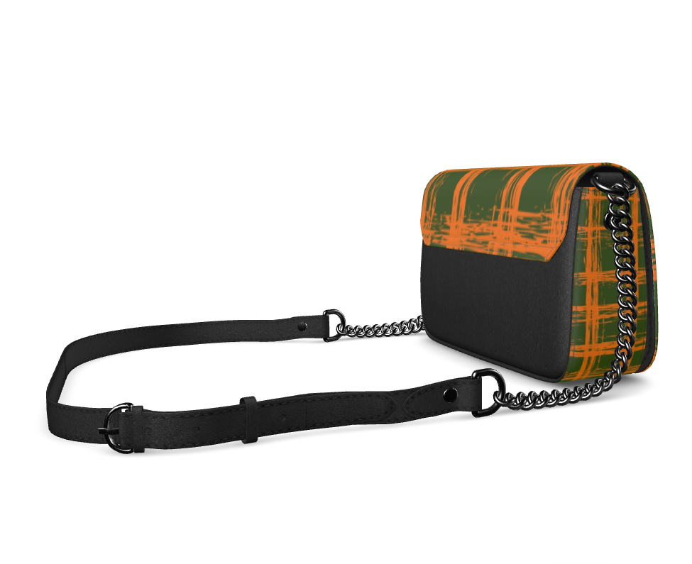 Bijou Smooth Nappa Leather Fold-Over Box Bag with Non-Removable Chain Strap - Zapillo Plaid Orange/Green