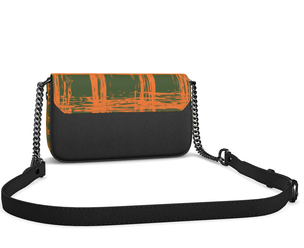 Bijou Smooth Nappa Leather Fold-Over Box Bag with Non-Removable Chain Strap - Zapillo Plaid Orange/Green