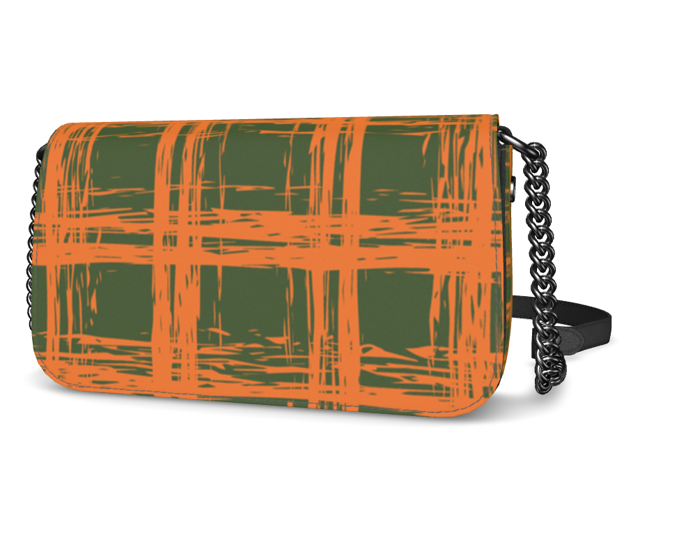 Bijou Smooth Nappa Leather Fold-Over Box Bag with Non-Removable Chain Strap - Zapillo Plaid Orange/Green