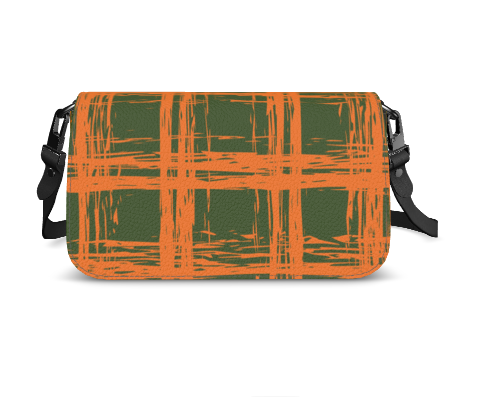 Bijou Textured Nappa Leather Fold-Over Box Bag with Removable Strap - Zapillo Plaid Orange/Green