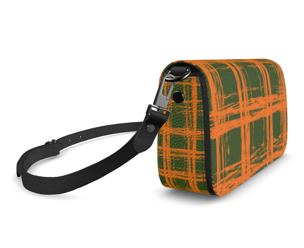 Bijou Textured Nappa Leather Fold-Over Box Bag with Removable Strap - Zapillo Plaid Orange/Green