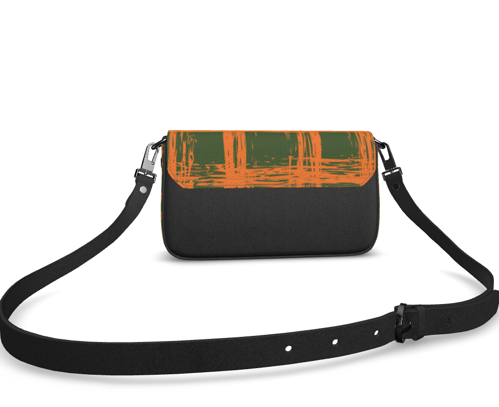 Bijou Textured Nappa Leather Fold-Over Box Bag with Removable Strap - Zapillo Plaid Orange/Green