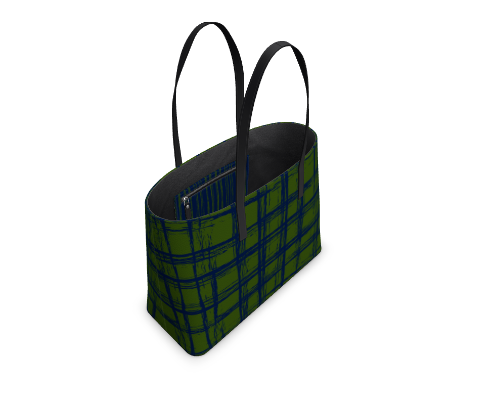 Tenacious Textured Nappa Leather Tote Bag - Zapillo Plaid Green/Blue