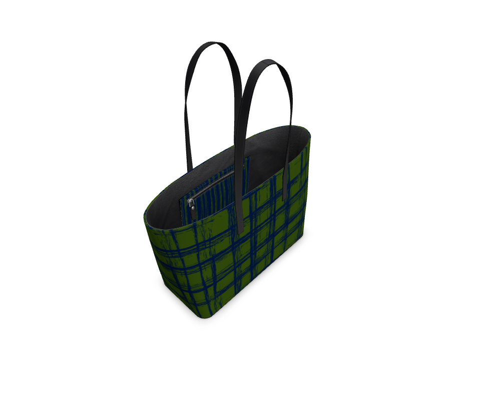 Tenacious Smooth Nappa Leather Tote Bag - Zapillo Plaid Green/Blue