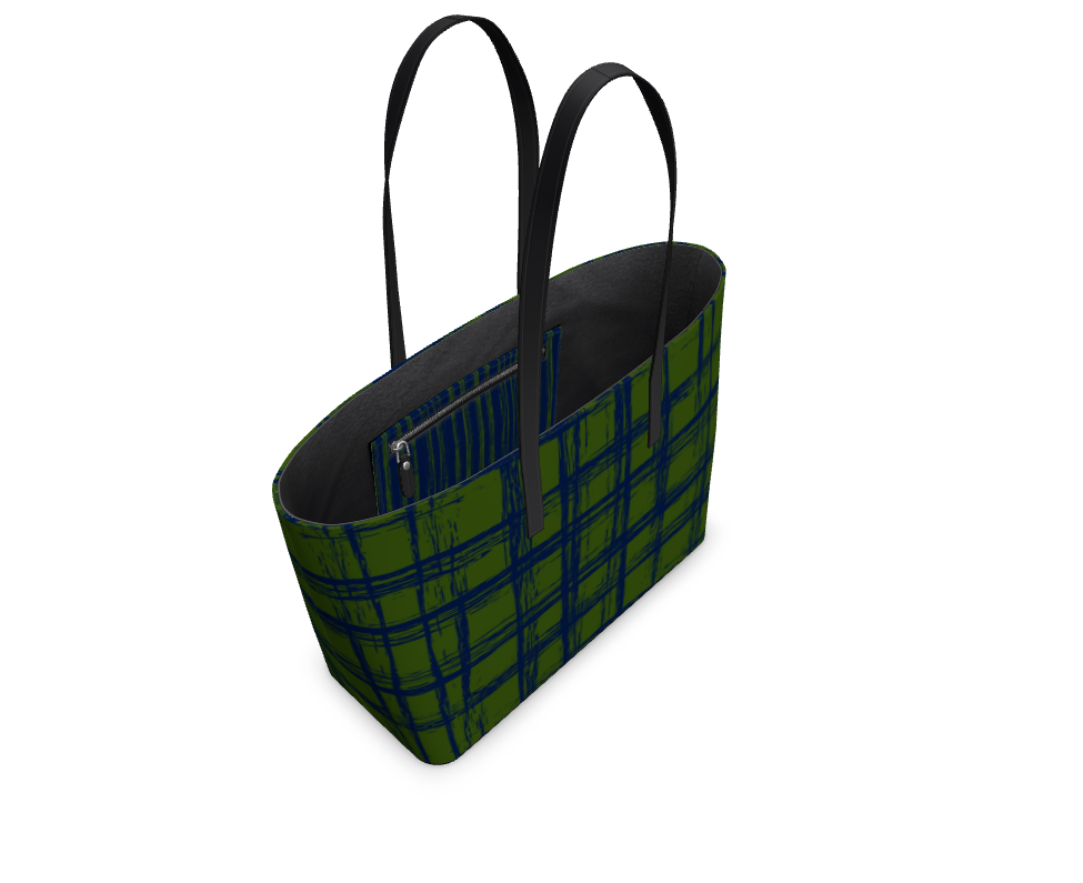 Tenacious Smooth Nappa Leather Tote Bag - Zapillo Plaid Green/Blue