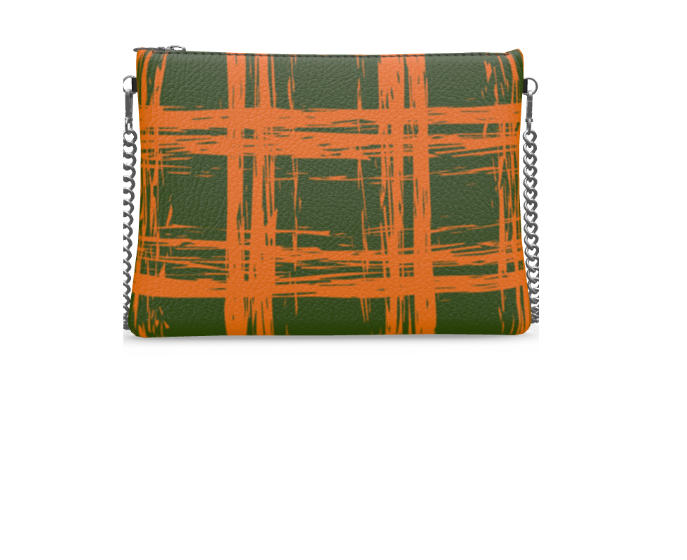 Cherish Chain Strap Handbag in Textured Faux Leather - Zapillo Plaid Green/Orange