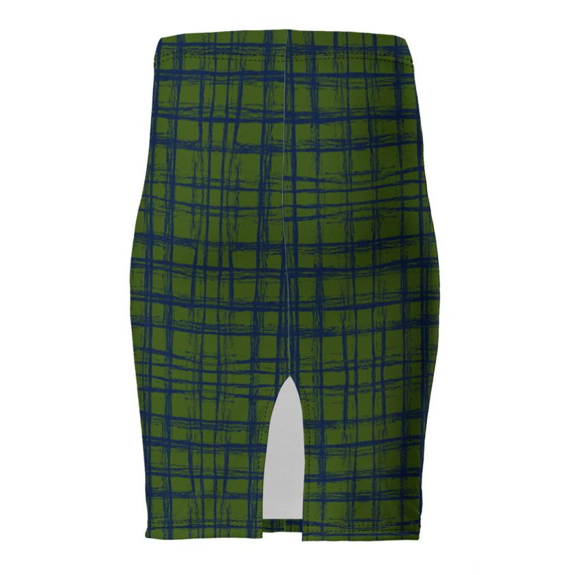 PARADISE High-Waisted Pencil Skirt - Zapillo Plaid Green/Blue