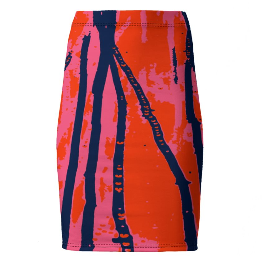 PARADISE High-Waisted Pencil Skirt - Esther Red/Pink/Blue